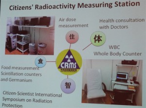 Station de mesures des aliments, de l’air ambiant et des personnes, mesure du corps entier qui permet de mesurer la quantité de césium accumulé dans le corps. Le Whole body counter sur cette diapo a été installé fin 2011 et a permis de contrôler environ 6 000 personnes jusqu’à ce jour.